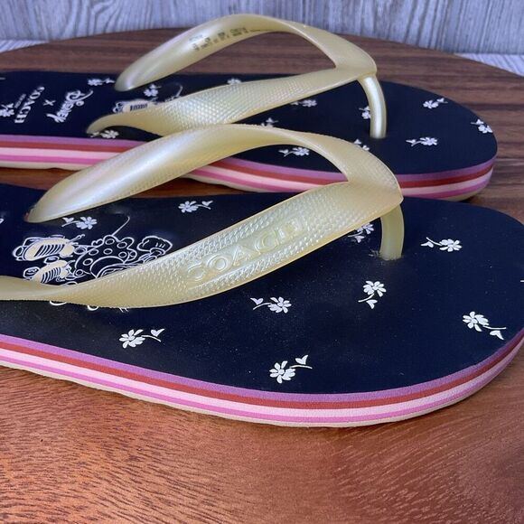 Coach X Disney Minnie Mouse Navy Blue Floral Thong Flip Flops Sandals Women's 7B - Picture 6 of 9